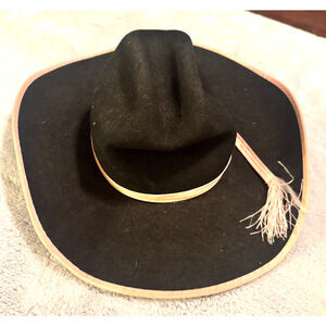 Twister Hats Black Wool Cowboy Youth sz M Cowgirl Western Hat Rodeo Pink ribbon